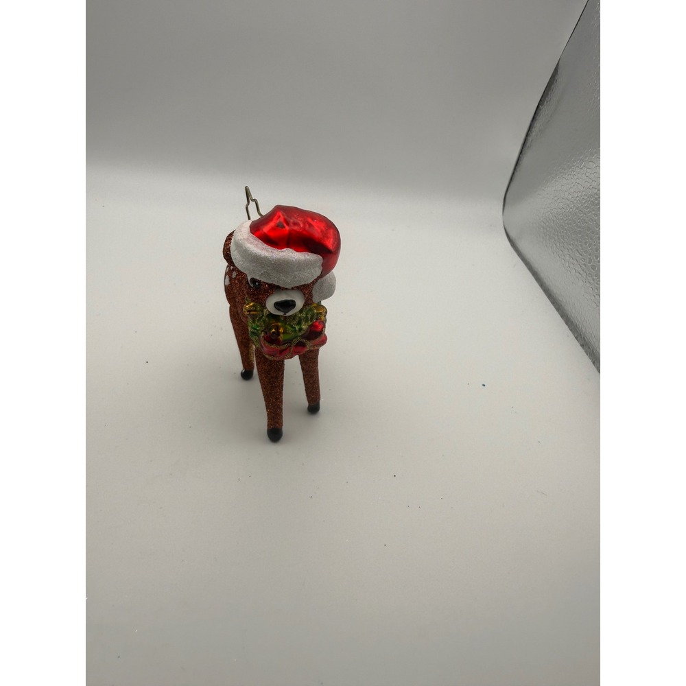 Christopher Radko Glittered Reindeer Christmas Ornament Santa Hat Wreath Star